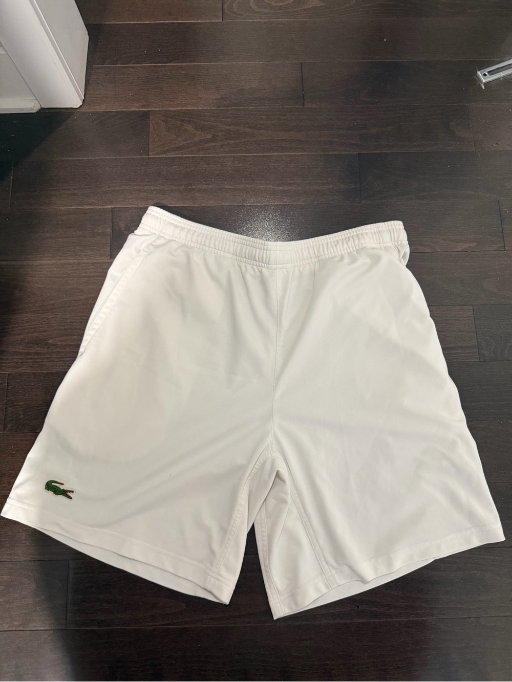 Lacoste Men's White Athletic Tennis Shorts with Green Croc Logo